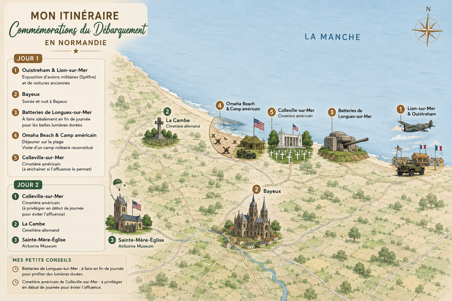 itinéraire pour les commémorations du Débarquement en Normandie