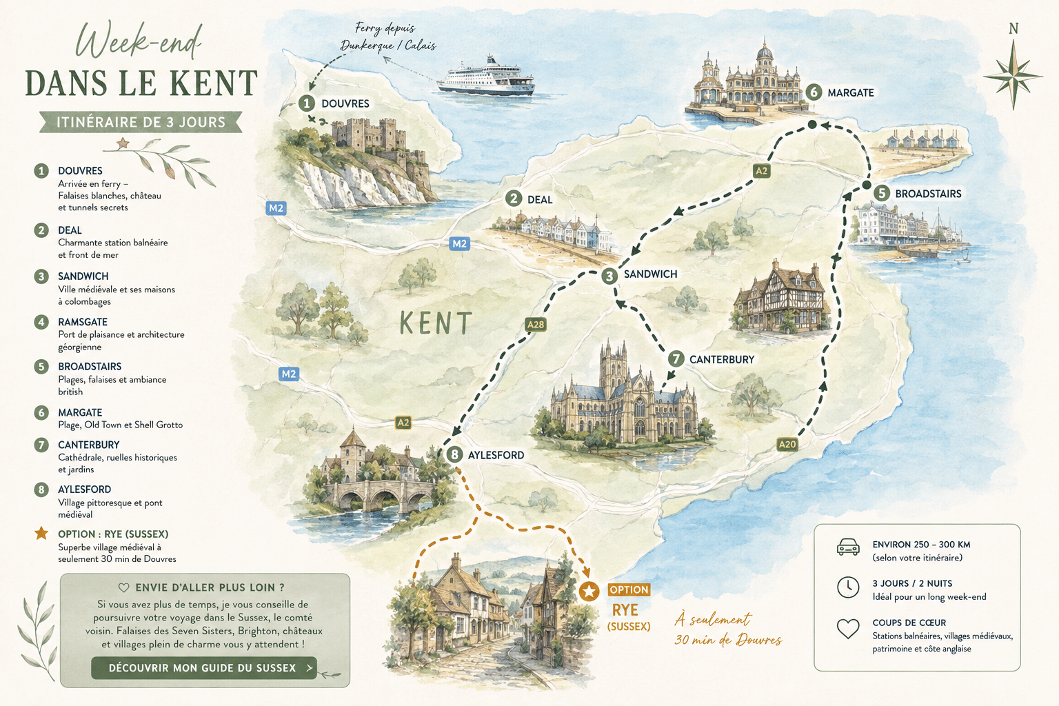 itinéraire d'un road-trip dans le Kent , voyage en Angleterre